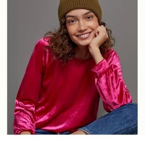 Anthropologie Maeve Candace Pink Velvet Top Women’s Size Medium
